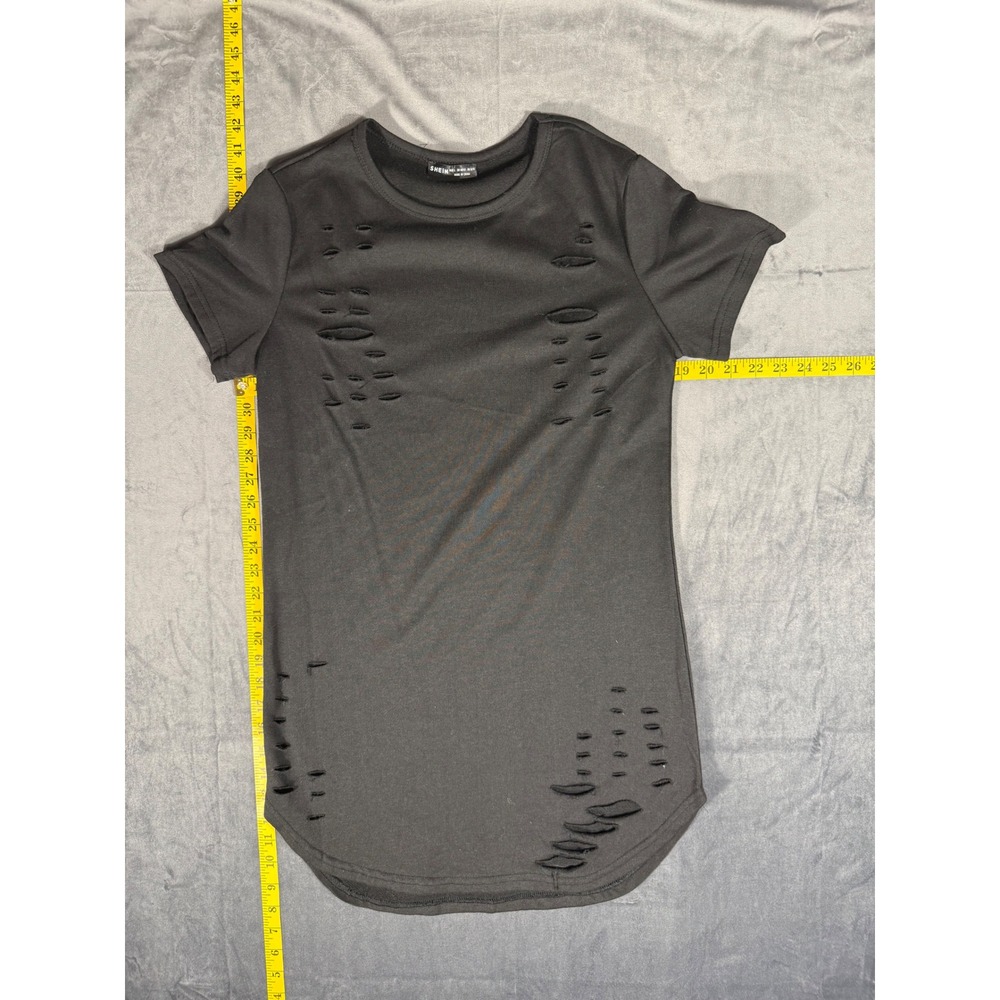Black Distressed Ripped T-Shirt Dress Large Short Sleeve Mini Halloween Costume